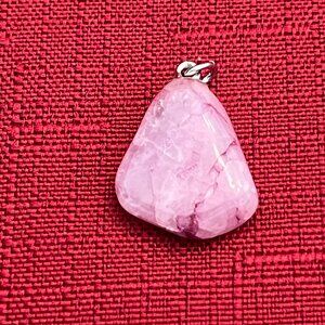 Vintage Silver Tone Pink Rhodochrosite Stone Pendant